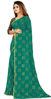 Alluring Dark Green Chiffon Printed Bollywood Saree with Blouse piece-thumb1