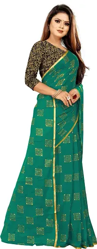 Alluring Dark Green Chiffon Printed Bollywood Saree with Blouse piece-thumb2