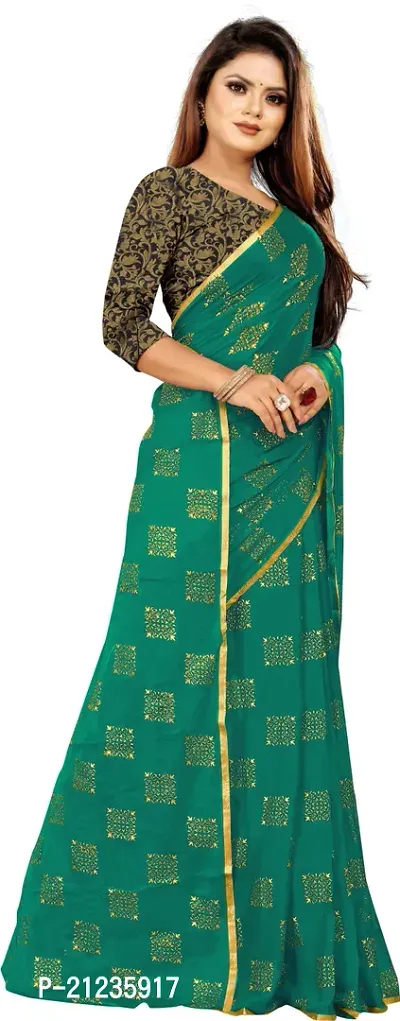 Alluring Dark Green Chiffon Printed Bollywood Saree with Blouse piece-thumb3