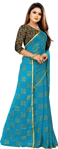 Alluring Blue Chiffon Printed Bollywood Saree with Blouse piece-thumb2