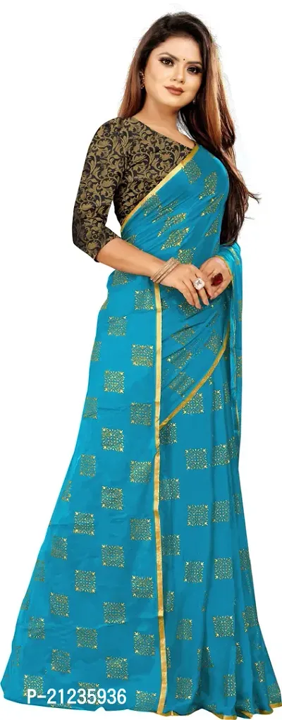 Alluring Blue Chiffon Printed Bollywood Saree with Blouse piece-thumb3