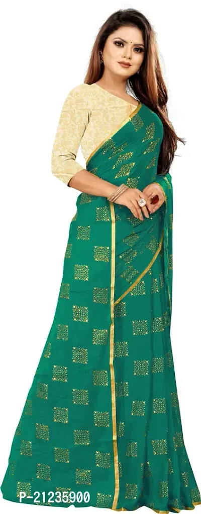 Alluring Dark Green Chiffon Woven Design Bollywood Saree with Blouse piece-thumb3