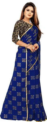 Alluring Navy Blue Chiffon Printed Bollywood Saree with Blouse piece-thumb2