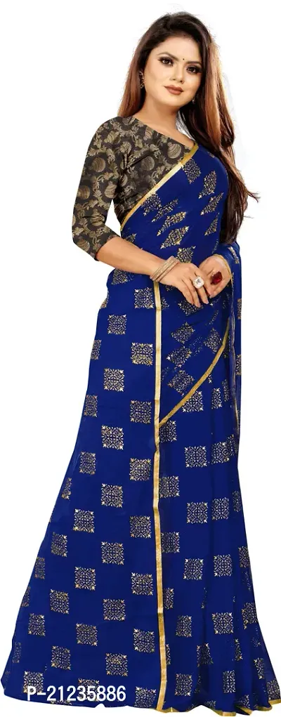 Alluring Navy Blue Chiffon Printed Bollywood Saree with Blouse piece-thumb3