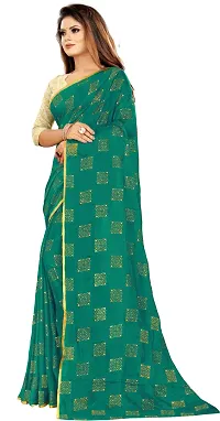 Alluring Dark Green Chiffon Woven Design Bollywood Saree with Blouse piece-thumb1