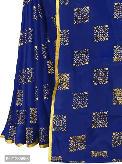 Alluring Navy Blue Chiffon Printed Bollywood Saree with Blouse piece-thumb5