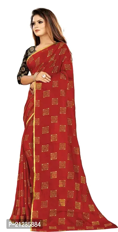 Alluring Red Chiffon Printed Bollywood Saree with Blouse piece-thumb2