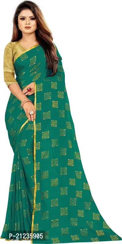 Alluring Dark Green Chiffon Printed Bollywood Saree with Blouse piece-thumb0