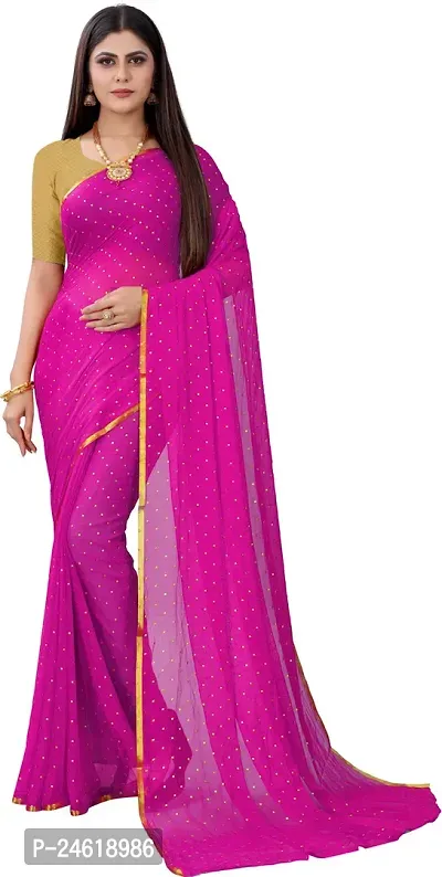 Stylish Chiffon Saree With Blouse Piece For Women-thumb0