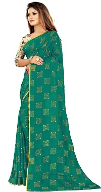 Alluring Dark Green Chiffon Printed Bollywood Saree with Blouse piece-thumb1