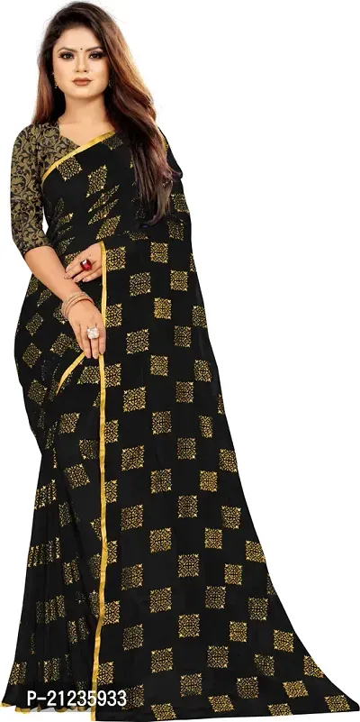 Alluring Black Chiffon Printed Bollywood Saree with Blouse piece-thumb0