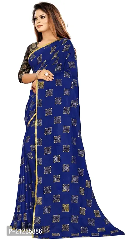 Alluring Navy Blue Chiffon Printed Bollywood Saree with Blouse piece-thumb2