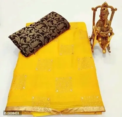 Women's Chiffon Gold Print Polka Dots Saree