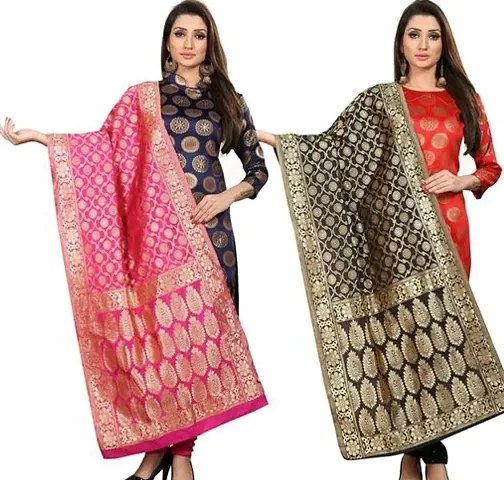 Trendy Women's Banarasi Silk Dupatta (Pack Of 2)