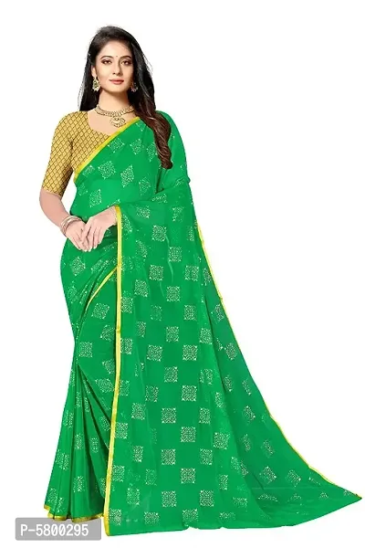 Women Foil Print Work Chiffon Saree With Blouse Piece-thumb0