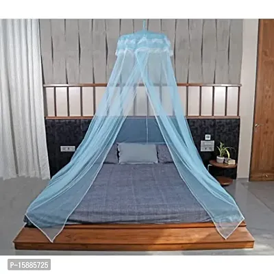 Classic Mosquito Net for Hanging Double Bed | King Size Machardani | Polyester 30GSM Strong Net | Canopy Tent for Bedrooom -Plain Blue-thumb0