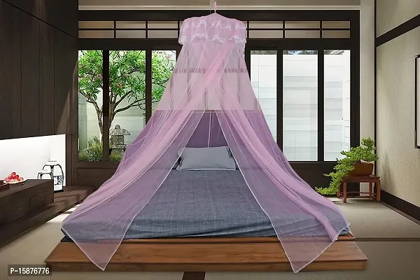 Classic Mosquito Net for Hanging Double Bed | King Size Machardani | Polyester 30GSM Strong Net | Canopy Tent for Bedrooom -Plain Pink-thumb4