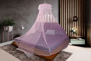 Classic Mosquito Net for Hanging Double Bed | King Size Machardani | Polyester 30GSM Strong Net | Canopy Tent for Bedrooom -Plain Pink-thumb2