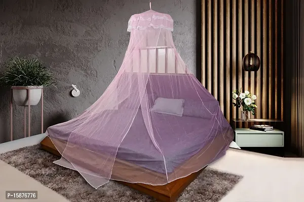 Classic Mosquito Net for Hanging Double Bed | King Size Machardani | Polyester 30GSM Strong Net | Canopy Tent for Bedrooom -Plain Pink-thumb3