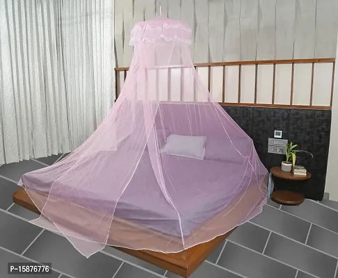 Classic Mosquito Net for Hanging Double Bed | King Size Machardani | Polyester 30GSM Strong Net | Canopy Tent for Bedrooom -Plain Pink-thumb0