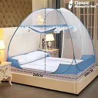 Classic Mosquito Net for Double Bed  King Size Premium Foldable Machardani Polyester,30GSM Strong Net ,PVC Coated Corrosion Resistant Steel Wire -Blue-thumb1