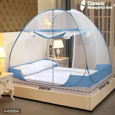 Classic Mosquito Net for Double Bed  King Size Premium Foldable Machardani Polyester,30GSM Strong Net ,PVC Coated Corrosion Resistant Steel Wire -Blue-thumb2