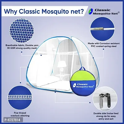 Classic Mosquito Net for Double Bed  King Size Premium Foldable Machardani Polyester,30GSM Strong Net ,PVC Coated Corrosion Resistant Steel Wire -Blue-thumb5
