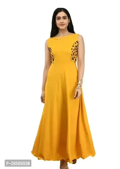 Stylish Yellow Crepe Printed A-Line Dress For Women