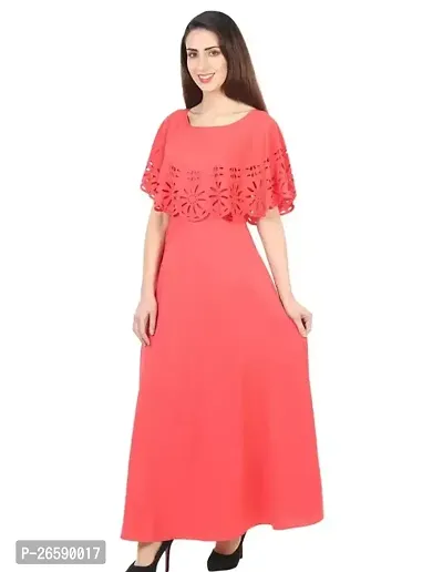 Stylish Peach Rayon Solid Maxi Dress For Women-thumb0