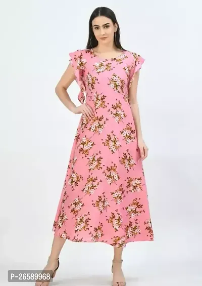 Stylish Pink Rayon Printed A-Line Dress For Women-thumb0
