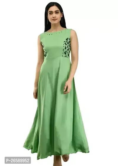 Stylish Green Crepe Printed Maxi Dress For Women