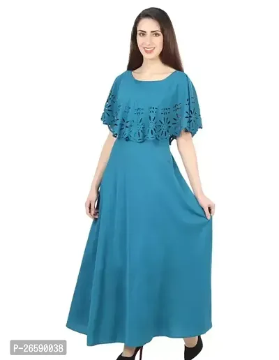 Stylish Blue Rayon Solid Maxi Dress For Women