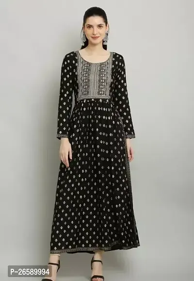 Stylish Black Rayon Embroidered Maxi Dress For Women