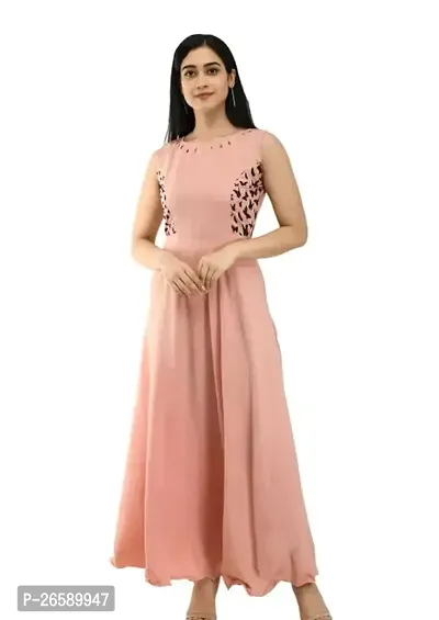 Stylish Pink Crepe Printed Maxi Dress For Women