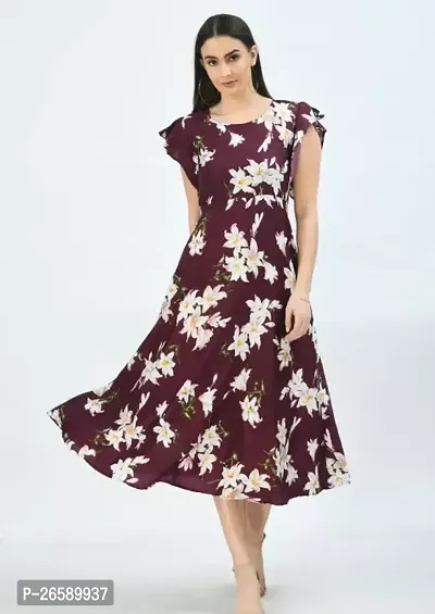 Stylish Magenta Rayon Printed A-Line Dress For Women