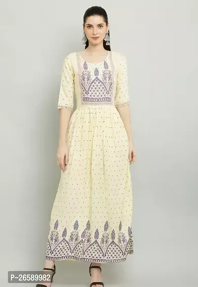 Stylish Yellow Rayon Embroidered Maxi Dress For Women