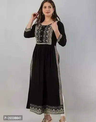 Stylish Black Rayon Embroidered Maxi Dress For Women