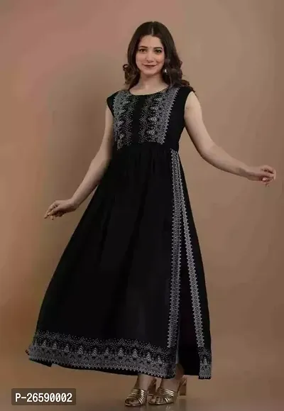 Stylish Black Rayon Embroidered Maxi Dress For Women-thumb0