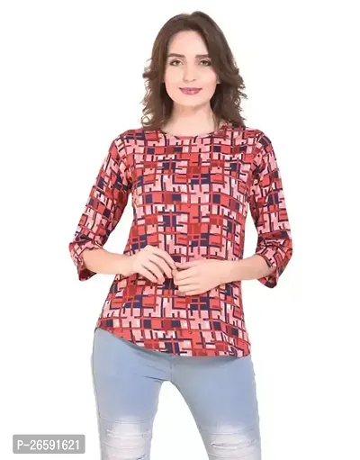 Elegant Red Rayon Printed Top For Women-thumb0