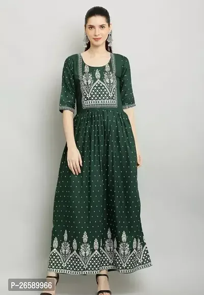 Stylish Green Rayon Embroidered Maxi Dress For Women