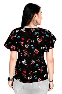 Citron Women's Crepe Western Style Short Sleeve Lightweight Breathable Printed Tunic Top (GIRLS TOP-Black-S)-thumb4