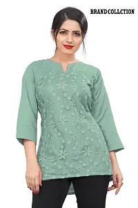 Citron Women's Slub Cotton Western Style Short Sleeve Lightweight Breathable Embroidered Tunic Top (TUNIC-Mint Green -L)-thumb1