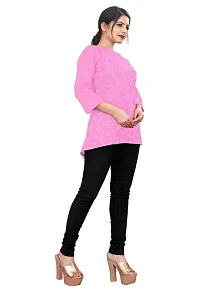 Citron Women's Slub Cotton Western Style Short Sleeve Lightweight Breathable Embroidered Tunic Top (TUNIC-Pink -L)-thumb1