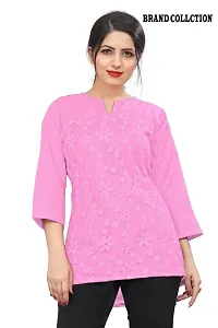Citron Women's Slub Cotton Western Style Short Sleeve Lightweight Breathable Embroidered Tunic Top (TUNIC-Pink -L)-thumb3