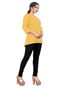 Citron Women's Slub Cotton Western Style Short Sleeve Lightweight Breathable Embroidered Tunic Top (TUNIC-Yellow -L)-thumb2