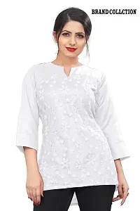 Citron Women's Slub Cotton Western Style Short Sleeve Lightweight Breathable Embroidered Tunic Top (TUNIC-White -M)-thumb3