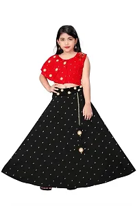 Arpel Girl's Jacquard Butti  Mirror Work Tafeta Silk With One Sided Sleeve Readymade Lehenga Choli (DC_101)-thumb3