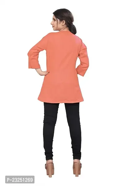 Citron Women's Slub Cotton Western Style Short Sleeve Lightweight Breathable Embroidered Tunic Top (TUNIC-Peach -L)-thumb5