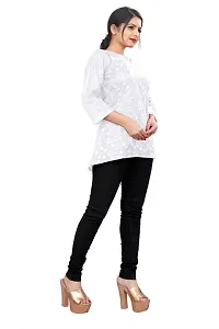 Citron Women's Slub Cotton Western Style Short Sleeve Lightweight Breathable Embroidered Tunic Top (TUNIC-White -M)-thumb4