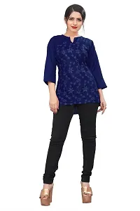 Citron Women's Slub Cotton Western Style Short Sleeve Lightweight Breathable Embroidered Tunic Top (TUNIC-Royal Blue -L)-thumb3